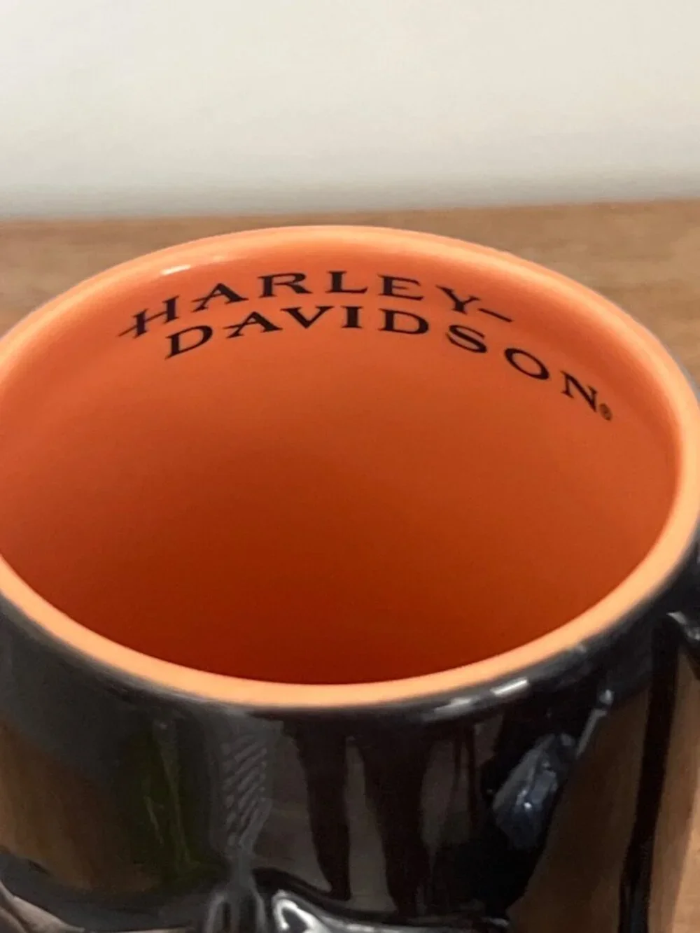 Harley-Davidson Black & Orange Ceramic Coffee Mug Embossed Shield Logo 16 Oz